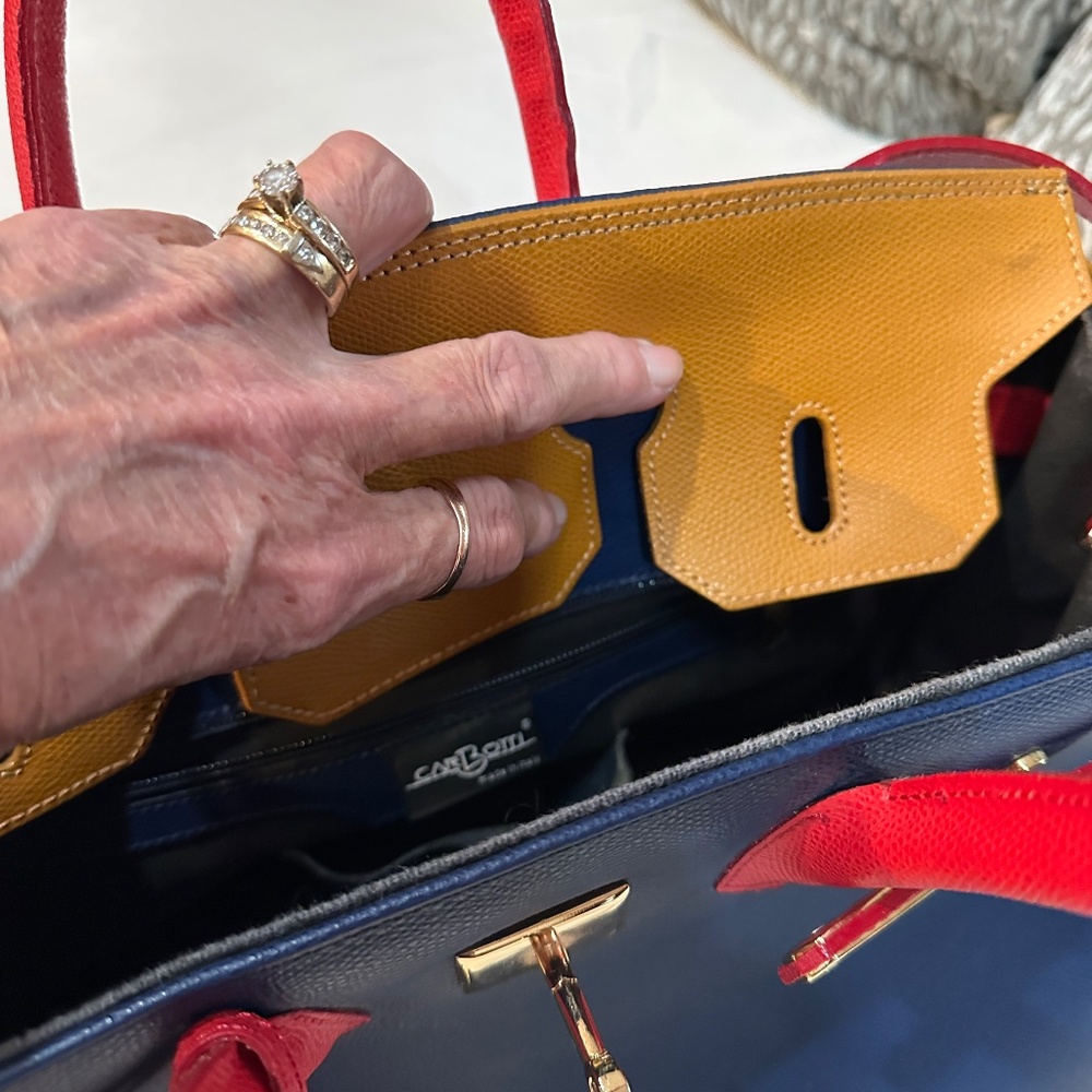 Color-Block Satchel in Navy, Mustard & Red - Picture 11 of 15